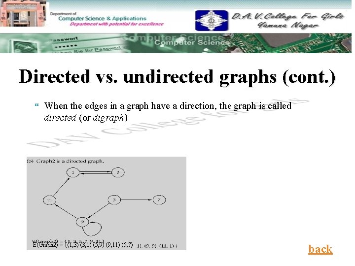 Directed vs. undirected graphs (cont. ) When the edges in a graph have a