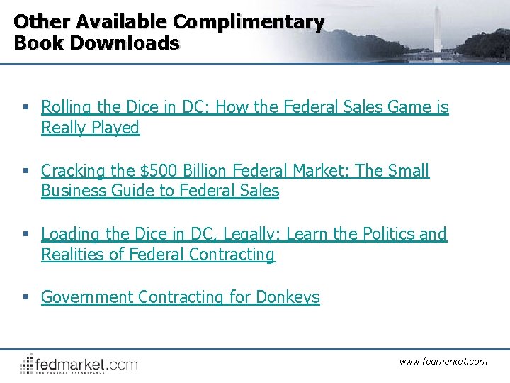 Other Available Complimentary Book Downloads § Rolling the Dice in DC: How the Federal