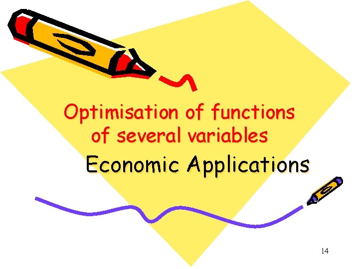 Optimisation of functions of several variables Economic Applications 14 