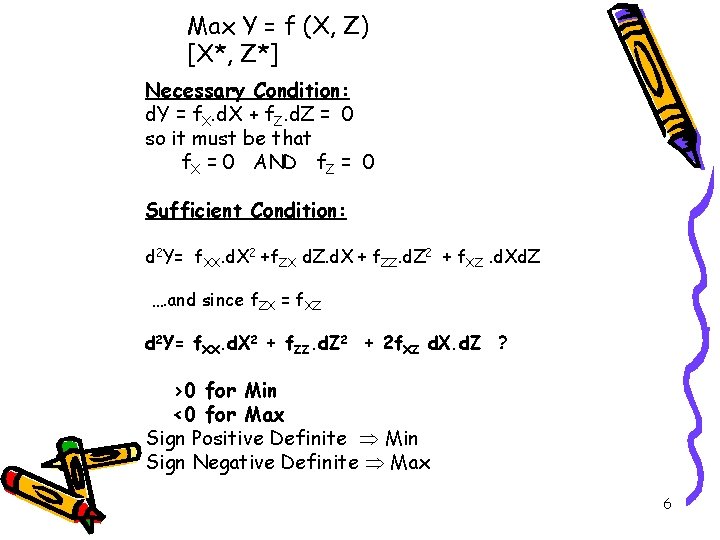 Max Y = f (X, Z) [X*, Z*] Necessary Condition: d. Y = f.