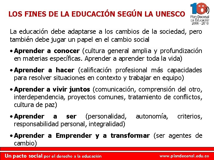 LOS FINES DE LA EDUCACIÓN SEGÚN LA UNESCO La educación debe adaptarse a los