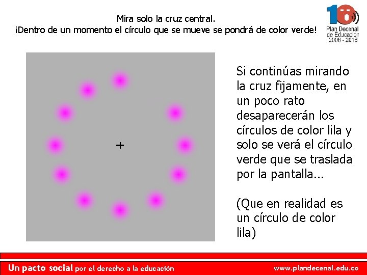 Mira solo la cruz central. ¡Dentro de un momento el círculo que se mueve