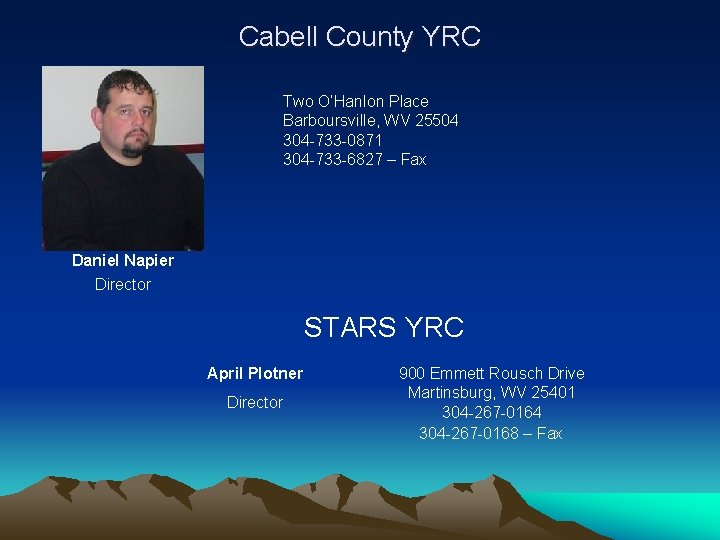 Cabell County YRC Two O’Hanlon Place Barboursville, WV 25504 304 -733 -0871 304 -733