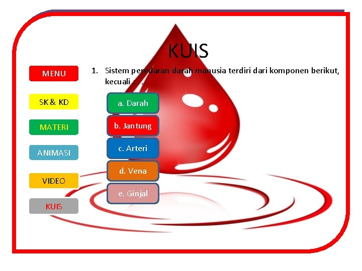 KUIS MENU 1. Sistem peredaran darah manusia terdiri dari komponen berikut, kecuali : .