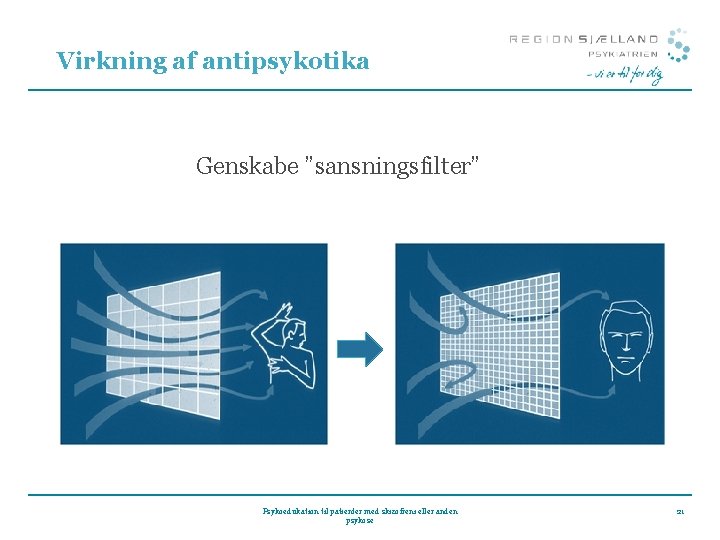 Virkning af antipsykotika Genskabe ”sansningsfilter” Psykoedukation til patienter med skizofreni eller anden psykose 21