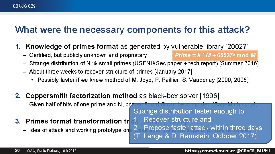 What were the necessary components for this attack? 1. Knowledge of primes format as