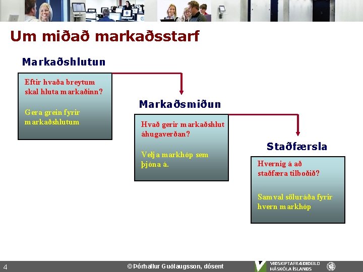 Um miðað markaðsstarf Markaðshlutun Eftir hvaða breytum skal hluta markaðinn? Gera grein fyrir markaðshlutum