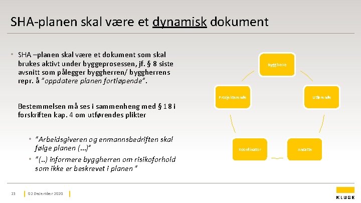 SHA-planen skal være et dynamisk dokument • SHA –planen skal være et dokument som SHA-planen skal være et dynamisk dokument • SHA –planen skal være et dokument som