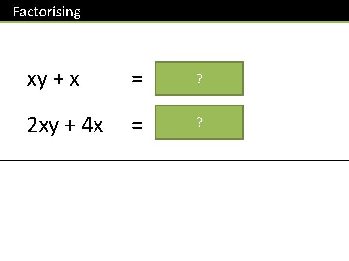 Factorising xy + x ? = x(y + 1) ? 2 xy + 4