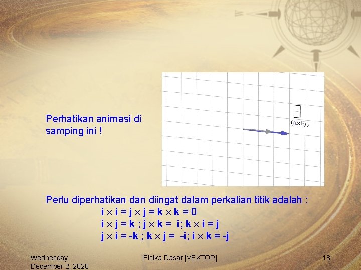 Perhatikan animasi di samping ini ! Perlu diperhatikan diingat dalam perkalian titik adalah :
