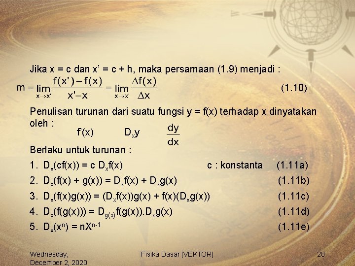 Jika x = c dan x’ = c + h, maka persamaan (1. 9)