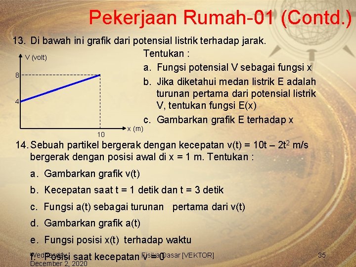 Pekerjaan Rumah-01 (Contd. ) 13. Di bawah ini grafik dari potensial listrik terhadap jarak.