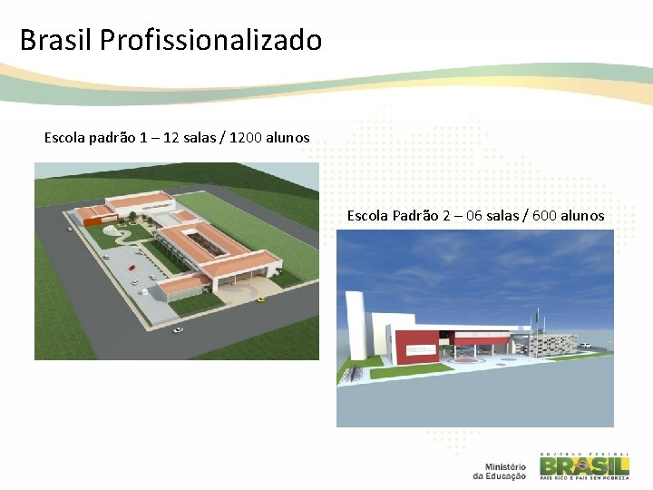 Brasil Profissionalizado Escola padrão 1 – 12 salas / 1200 alunos Escola Padrão 2