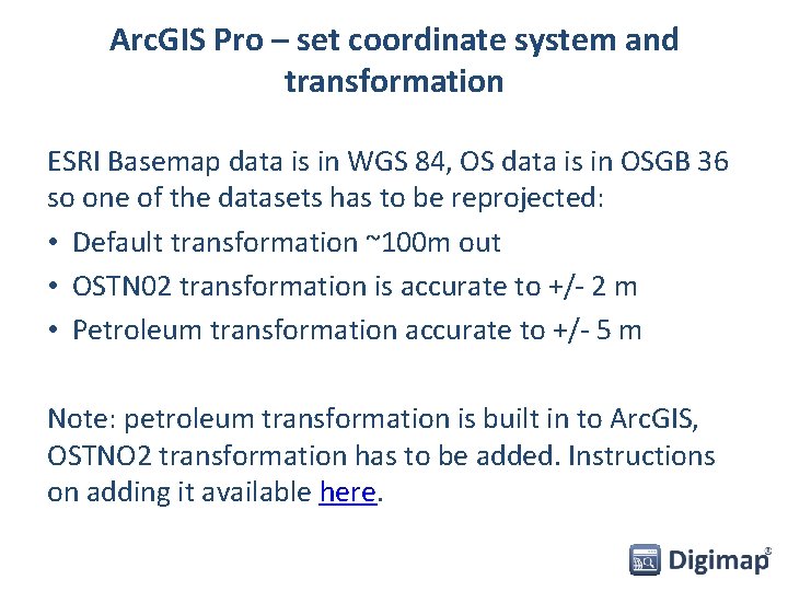 Arc. GIS Pro – set coordinate system and transformation ESRI Basemap data is in