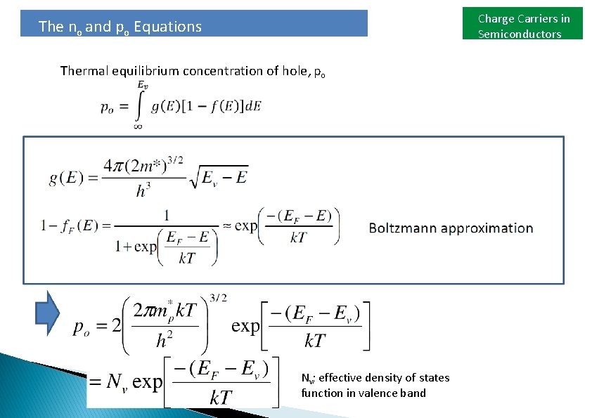 Charge Carriers in Semiconductors The no and po Equations Thermal equilibrium concentration of hole,