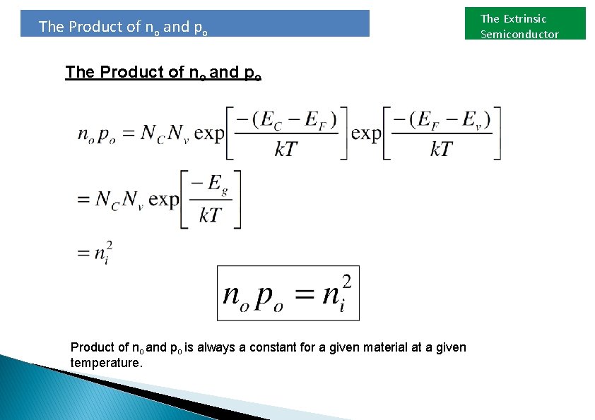 The Product of no and po is always a constant for a given material