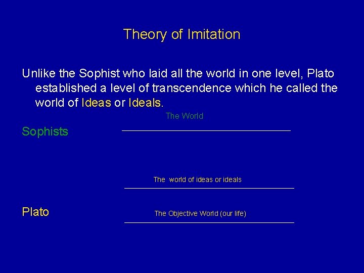 Theory of Imitation Unlike the Sophist who laid all the world in one level,