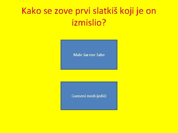 Kako se zove prvi slatkiš koji je on izmislio? Male šarene žabe Gumeni medvjedići