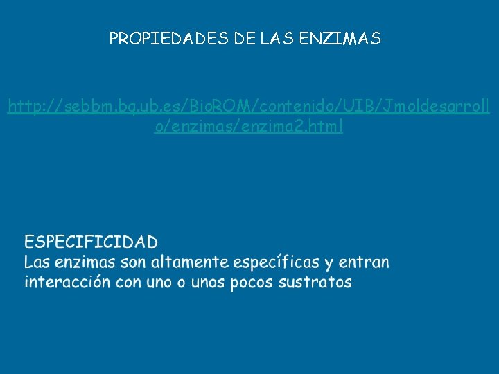 PROPIEDADES DE LAS ENZIMAS http: //sebbm. bq. ub. es/Bio. ROM/contenido/UIB/Jmoldesarroll o/enzimas/enzima 2. html 