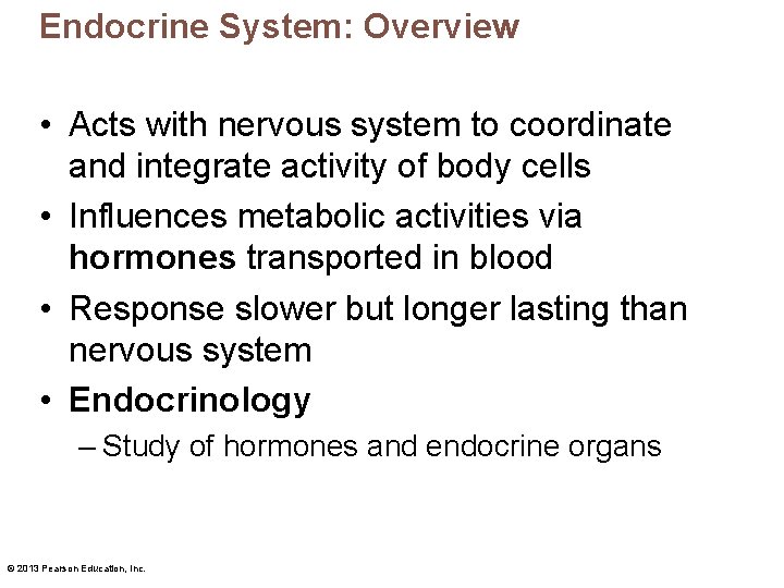 Endocrine System: Overview • Acts with nervous system to coordinate and integrate activity of