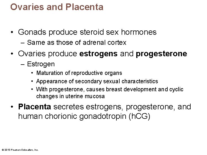 Ovaries and Placenta • Gonads produce steroid sex hormones – Same as those of