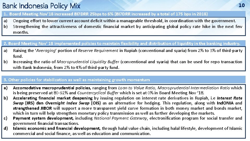 Bank Indonesia Policy Mix 10 1. Board Meeting Nov’ 18 increased BI 7 DRR