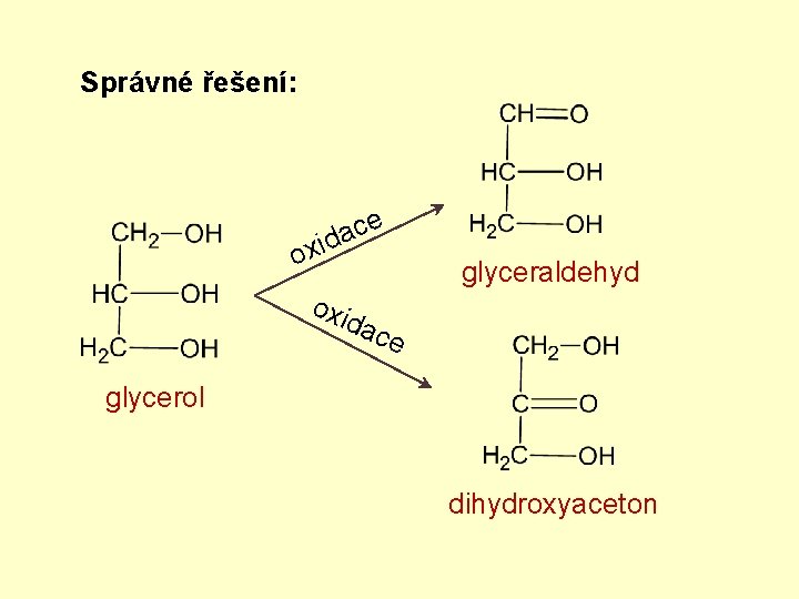 Správné řešení: e c a id ox oxi glyceraldehyd dac e glycerol dihydroxyaceton 