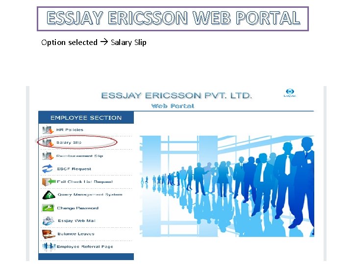 ESSJAY ERICSSON WEB PORTAL Option selected Salary Slip 