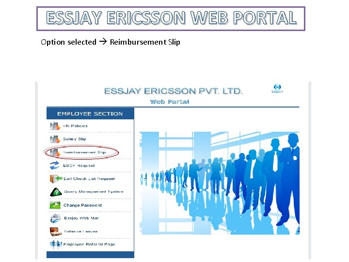 ESSJAY ERICSSON WEB PORTAL Option selected Reimbursement Slip ESSJAY ERICSSON WEB PORTAL Option selected Reimbursement Slip