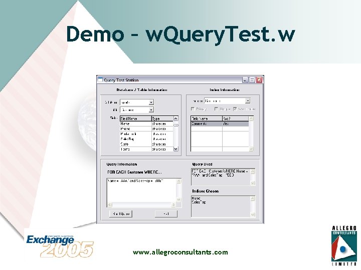 Demo – w. Query. Test. w www. allegroconsultants. com 