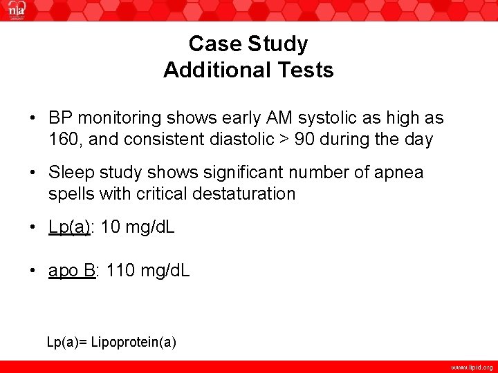 Case Study Additional Tests • BP monitoring shows early AM systolic as high as