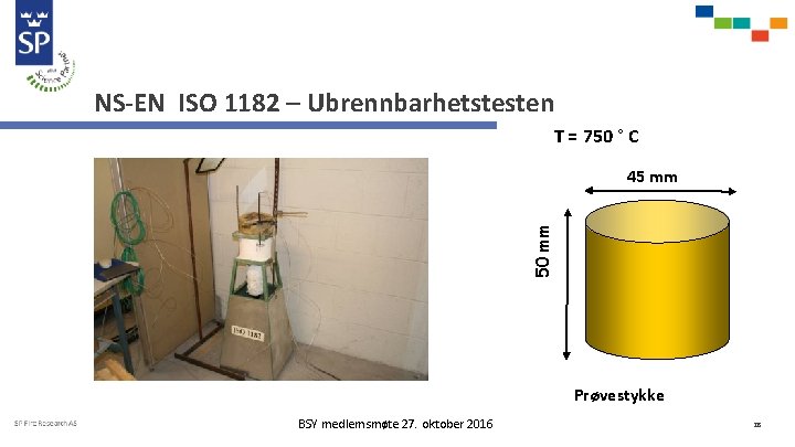 NS-EN ISO 1182 – Ubrennbarhetstesten T = 750 ° C 50 mm 45 mm