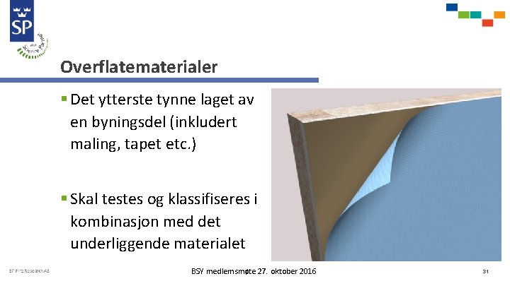 Overflatematerialer § Det ytterste tynne laget av en byningsdel (inkludert maling, tapet etc. )