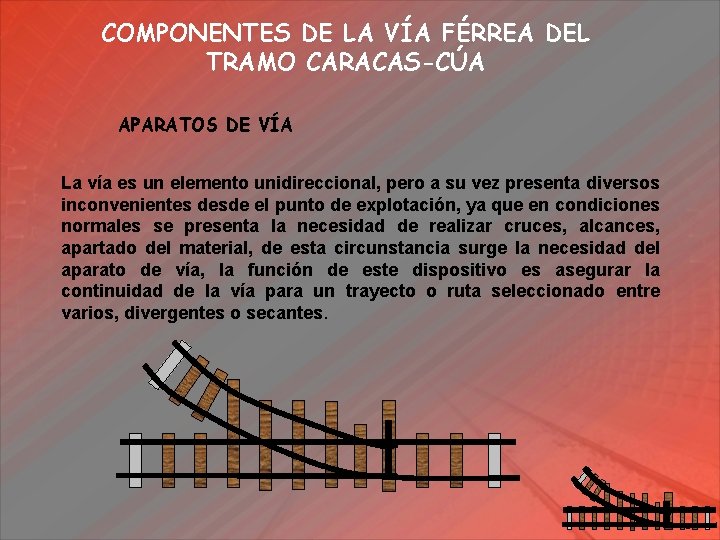 COMPONENTES DE LA VÍA FÉRREA DEL TRAMO CARACAS-CÚA APARATOS DE VÍA La vía es