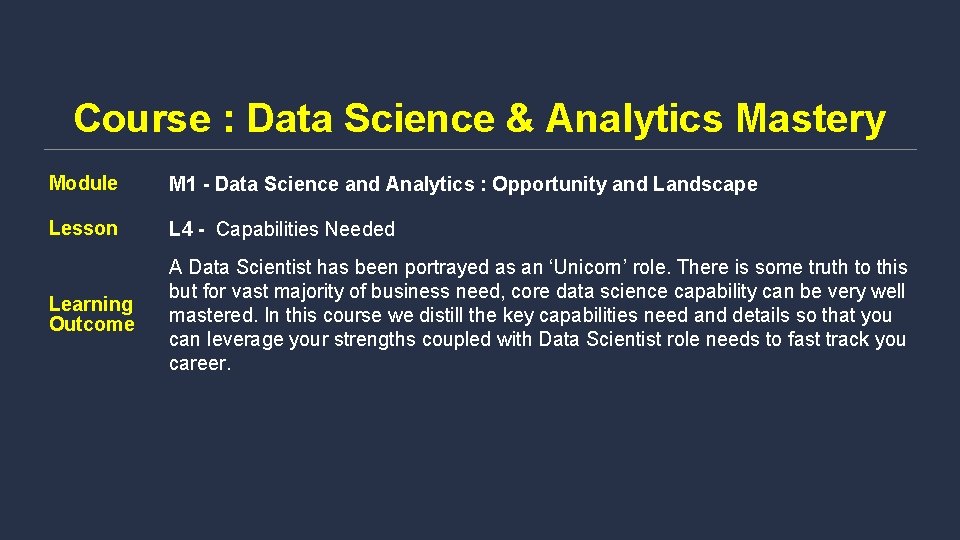 Course : Data Science & Analytics Mastery Module M 1 - Data Science and