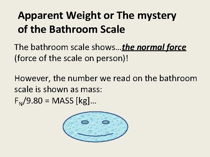 Apparent Weight or The mystery of the Bathroom Scale The bathroom scale shows…the normal