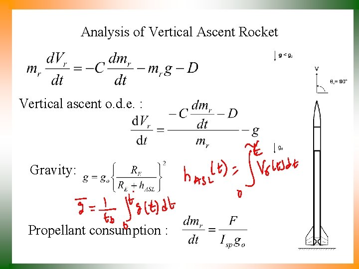 Analysis of Vertical Ascent Rocket Vertical ascent o. d. e. : Gravity: Propellant consumption