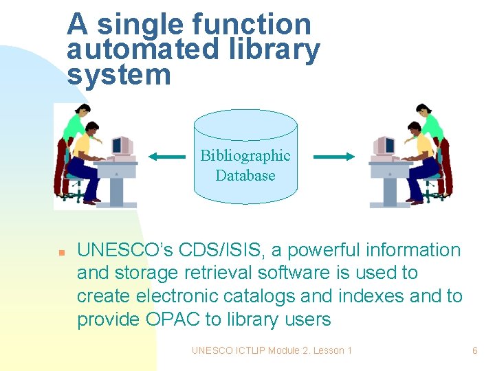 A single function automated library system Bibliographic Database n UNESCO’s CDS/ISIS, a powerful information A single function automated library system Bibliographic Database n UNESCO’s CDS/ISIS, a powerful information