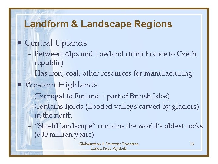 Landform & Landscape Regions • Central Uplands – Between Alps and Lowland (from France