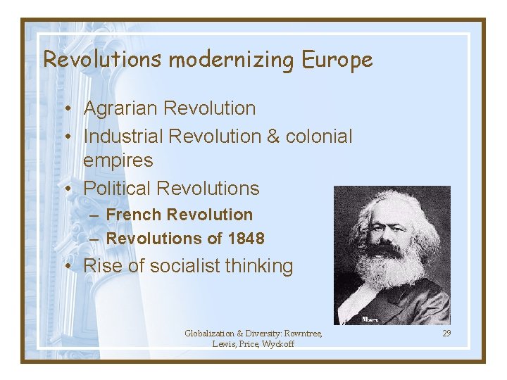 Revolutions modernizing Europe • Agrarian Revolution • Industrial Revolution & colonial empires • Political