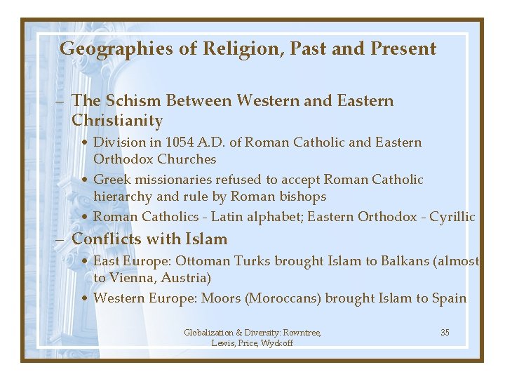 Geographies of Religion, Past and Present – The Schism Between Western and Eastern Christianity Geographies of Religion, Past and Present – The Schism Between Western and Eastern Christianity