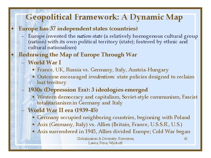 Geopolitical Framework: A Dynamic Map • Europe has 37 independent states (countries) – Europe