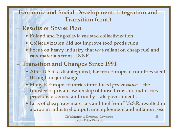 Economic and Social Development: Integration and Transition (cont. ) – Results of Soviet Plan