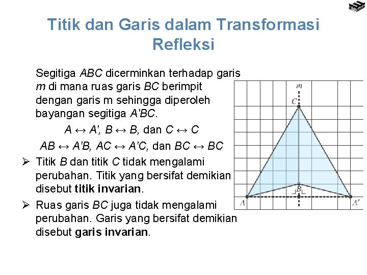 Titik dan Garis dalam Transformasi Refleksi Segitiga ABC dicerminkan terhadap garis m di mana