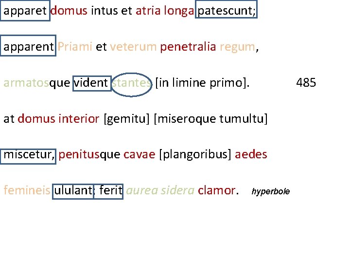 apparet domus intus et atria longa patescunt; apparent Priami et veterum penetralia regum, armatosque