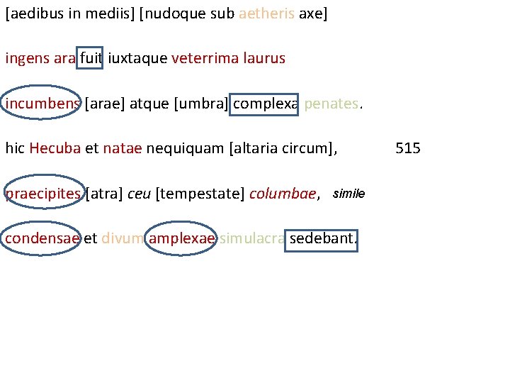 [aedibus in mediis] [nudoque sub aetheris axe] ingens ara fuit iuxtaque veterrima laurus incumbens