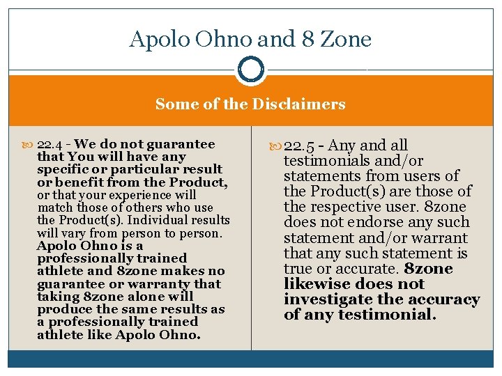 Apolo Ohno and 8 Zone Some of the Disclaimers 22. 4 - We do