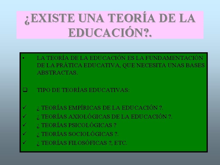 ¿EXISTE UNA TEORÍA DE LA EDUCACIÓN? . • LA TEORÍA DE LA EDUCACIÓN ES