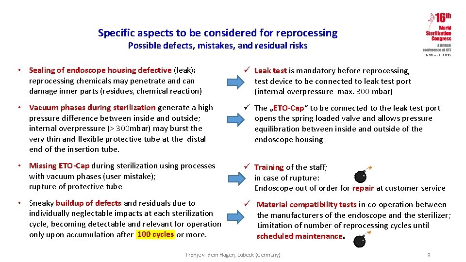 Specific aspects to be considered for reprocessing Possible defects, mistakes, and residual risks 7