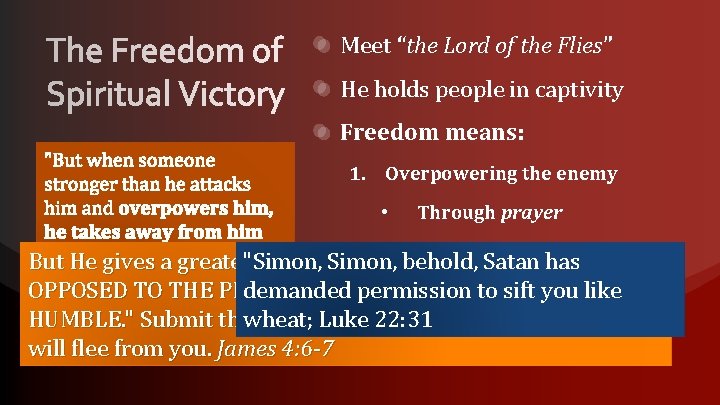 Meet “the Lord of the Flies” He holds people in captivity Freedom means: 1.